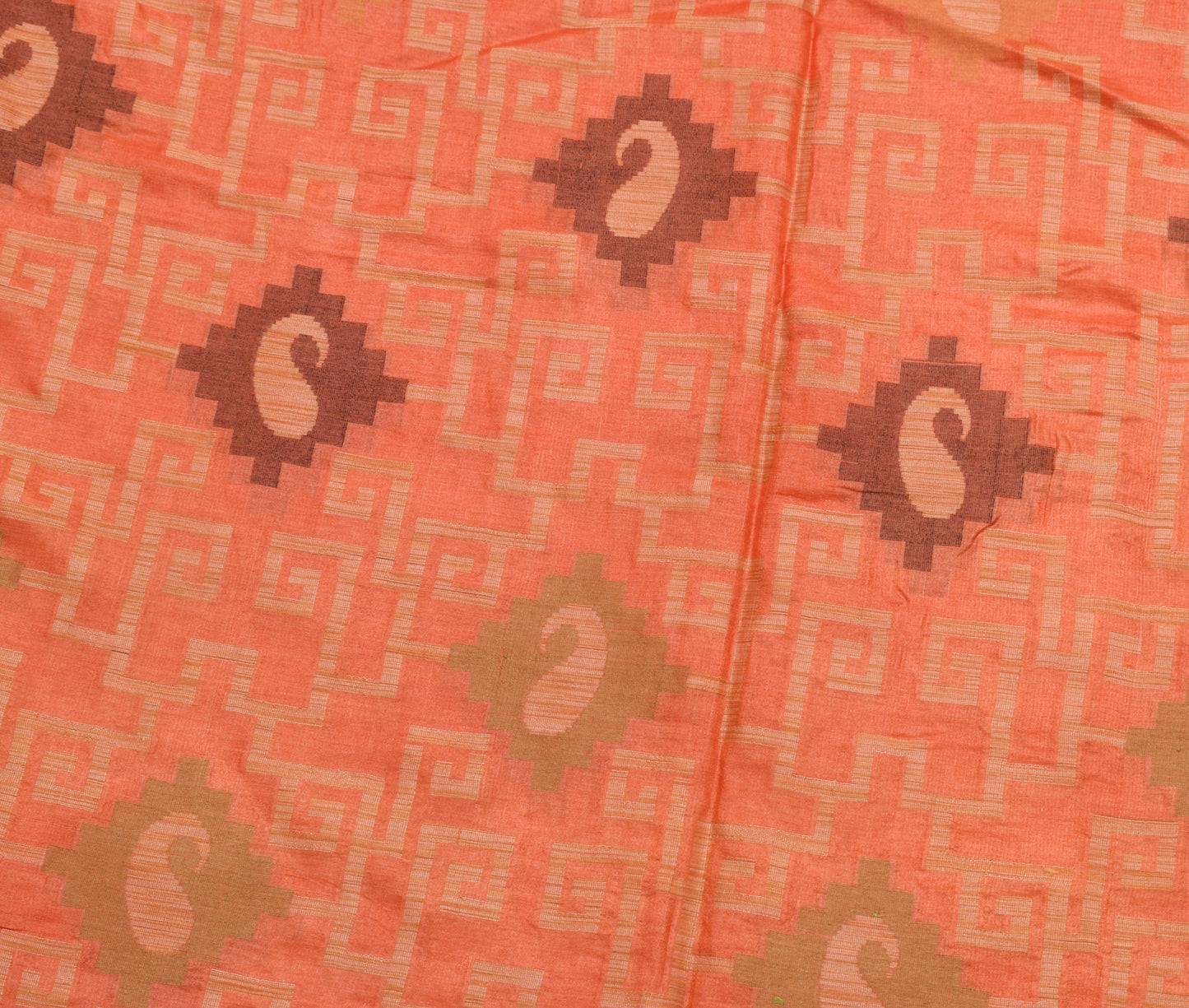 Sushila Vintage Orange Saree 100% Pure Silk Paisley Woven Soft Sari Craft Fabric