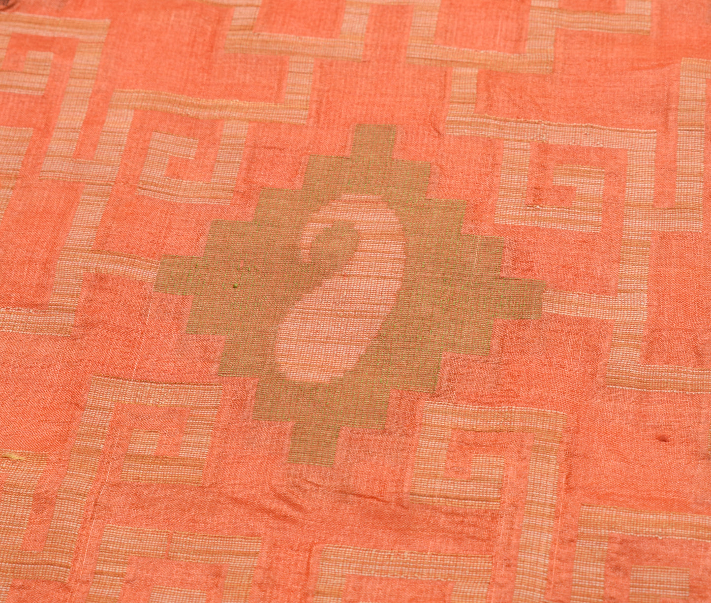 Sushila Vintage Orange Saree 100% Pure Silk Paisley Woven Soft Sari Craft Fabric