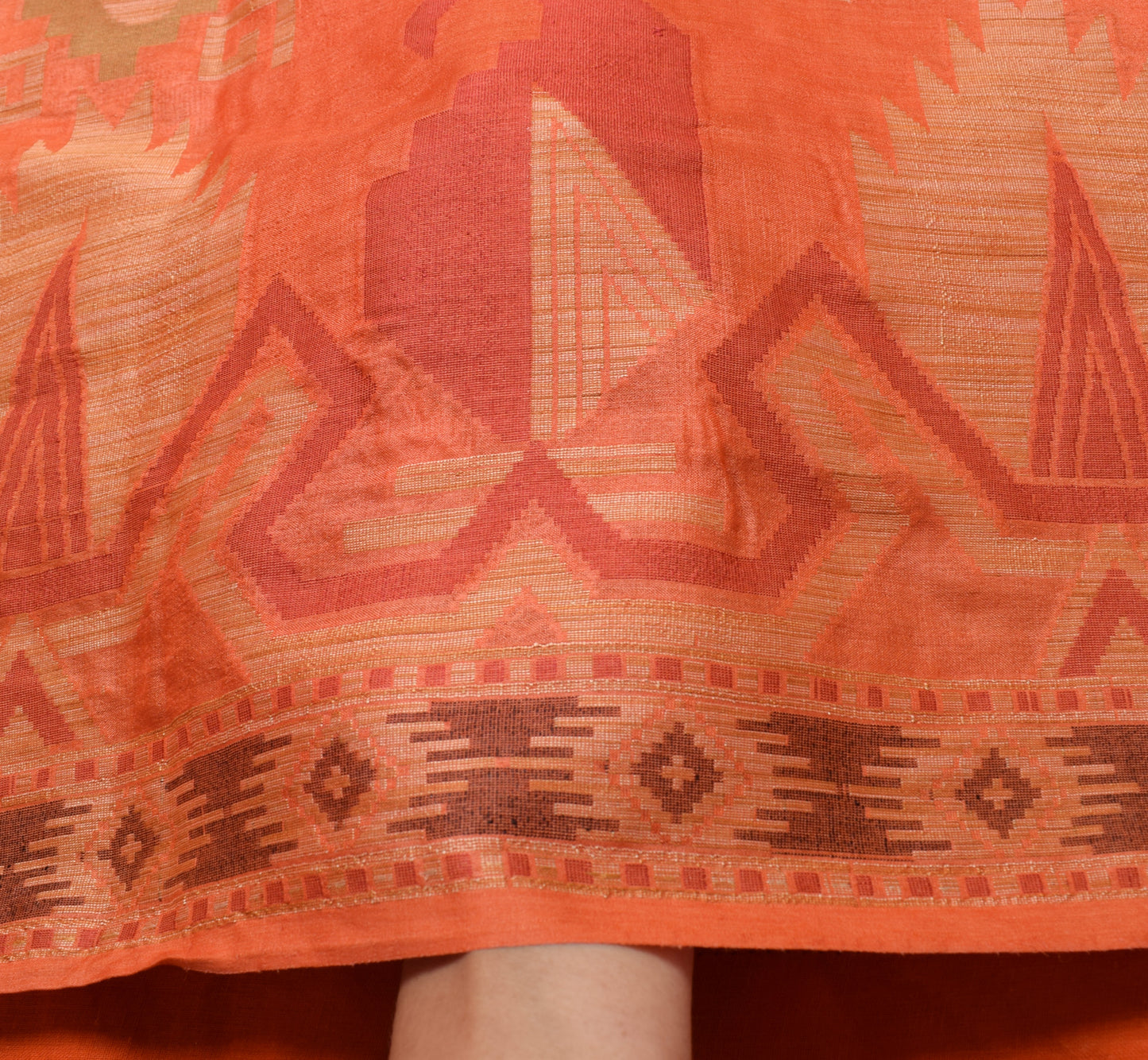 Sushila Vintage Orange Saree 100% Pure Silk Paisley Woven Soft Sari Craft Fabric