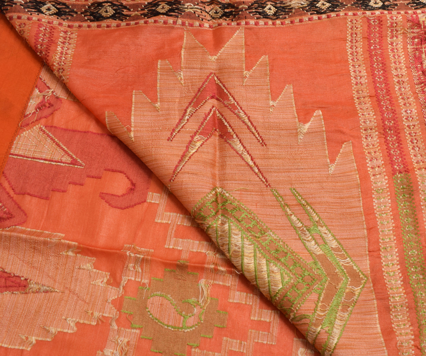 Sushila Vintage Orange Saree 100% Pure Silk Paisley Woven Soft Sari Craft Fabric