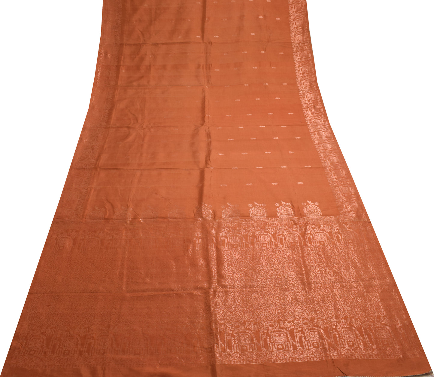 Sushila Vintage Brown Indian Saree 100% Pure Silk Woven Floral Sari Craft Fabric
