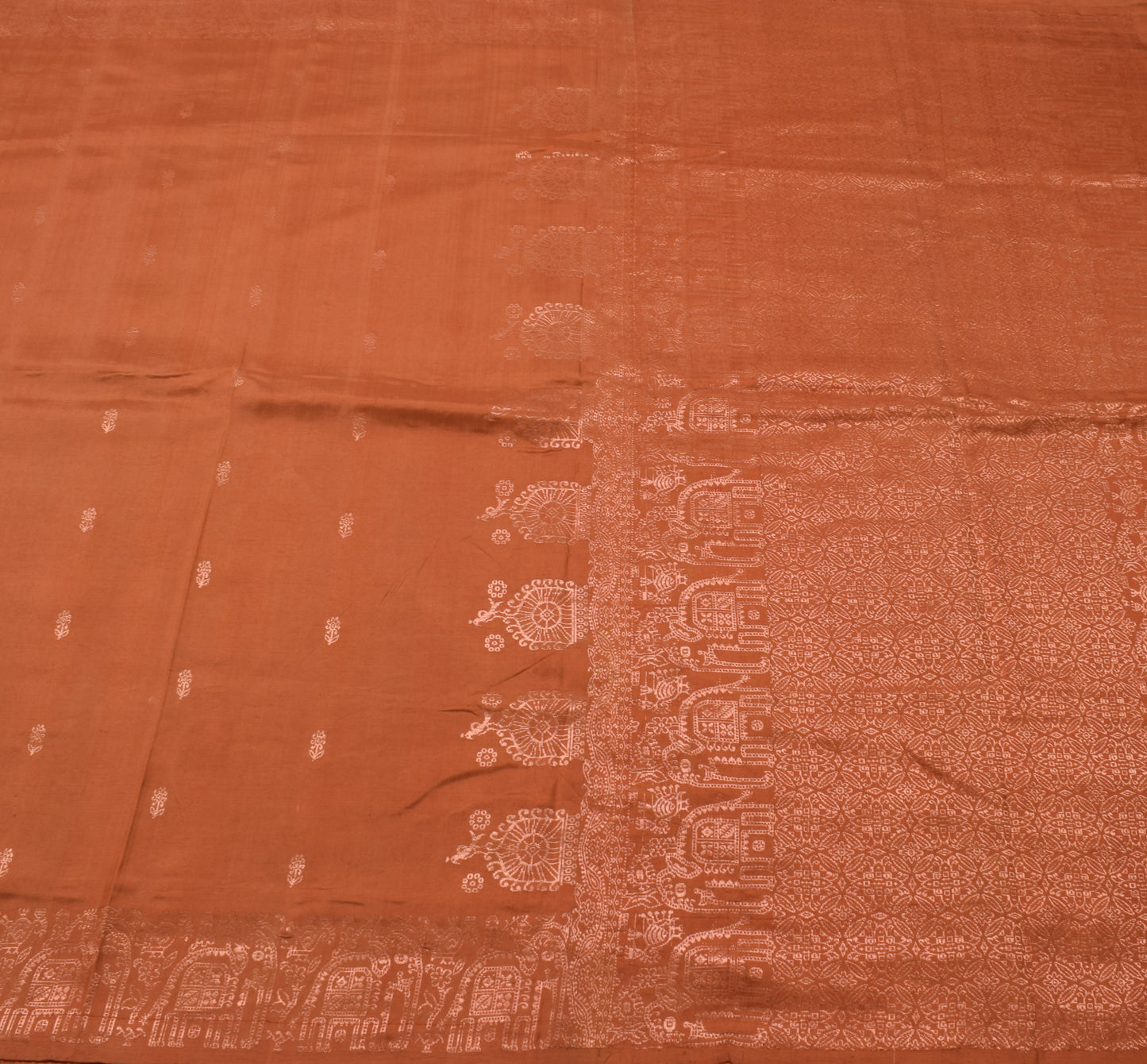 Sushila Vintage Brown Indian Saree 100% Pure Silk Woven Floral Sari Craft Fabric