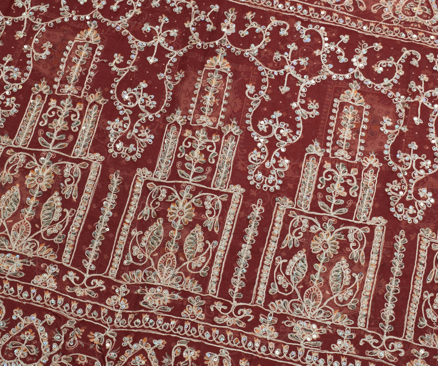 Sushila Vintage Maroon Bridal Saree 100% Pure Georgette Hand Beaded Sari Fabric