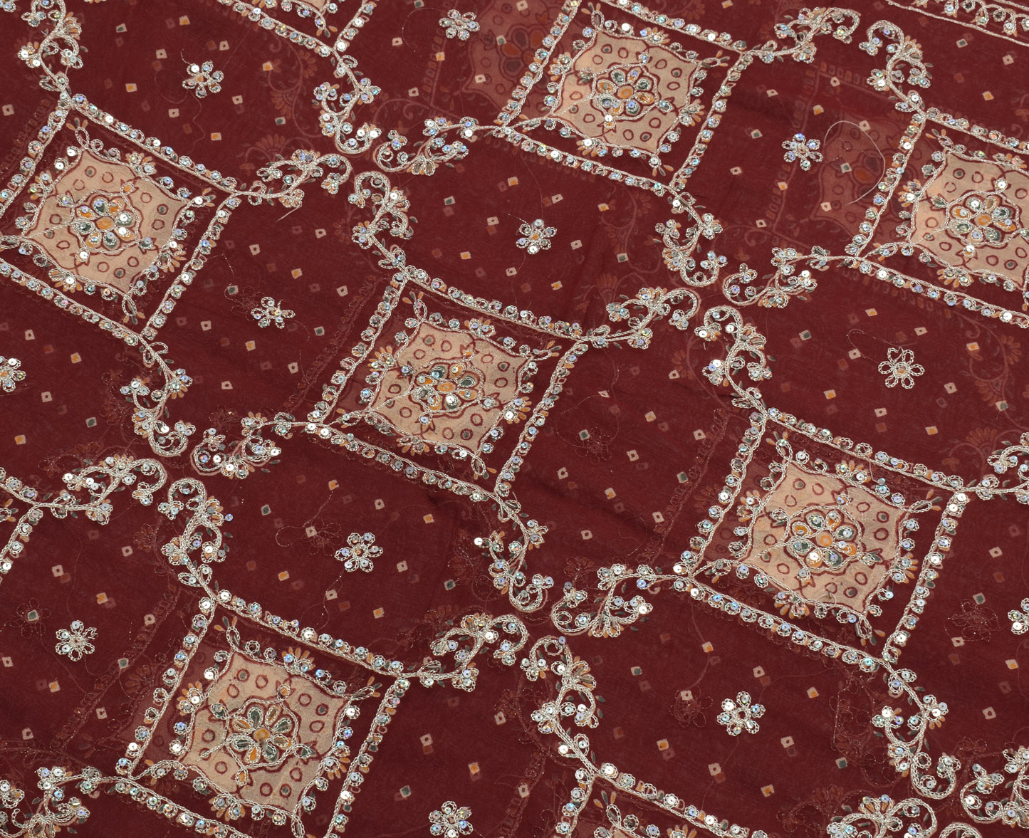 Sushila Vintage Maroon Bridal Saree 100% Pure Georgette Hand Beaded Sari Fabric