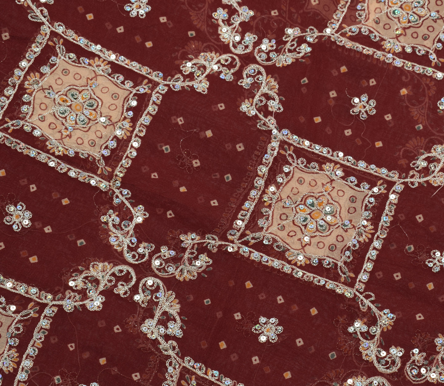 Sushila Vintage Maroon Bridal Saree 100% Pure Georgette Hand Beaded Sari Fabric