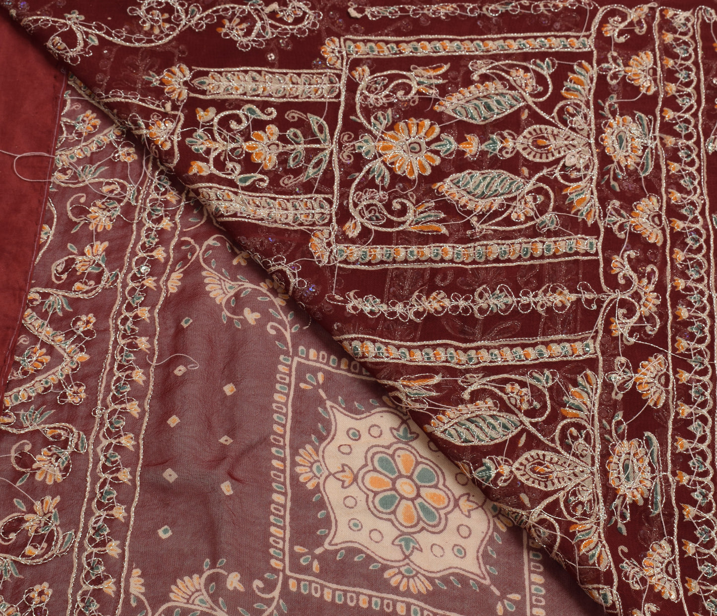 Sushila Vintage Maroon Bridal Saree 100% Pure Georgette Hand Beaded Sari Fabric