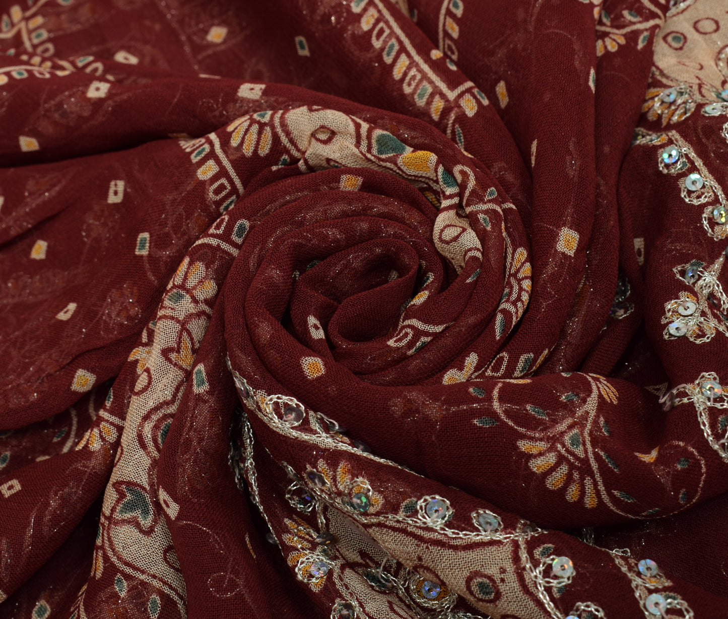 Sushila Vintage Maroon Bridal Saree 100% Pure Georgette Hand Beaded Sari Fabric