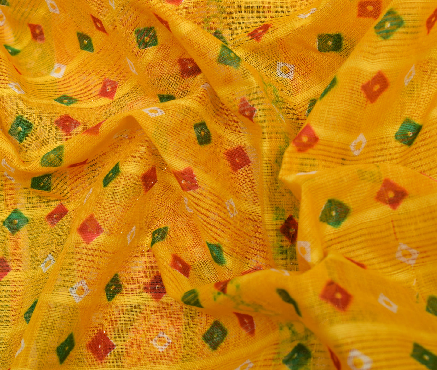 Sushila Vintage Yellow Saree 100% Pure Cotton Bandhani Printed Sari Craft Fabric
