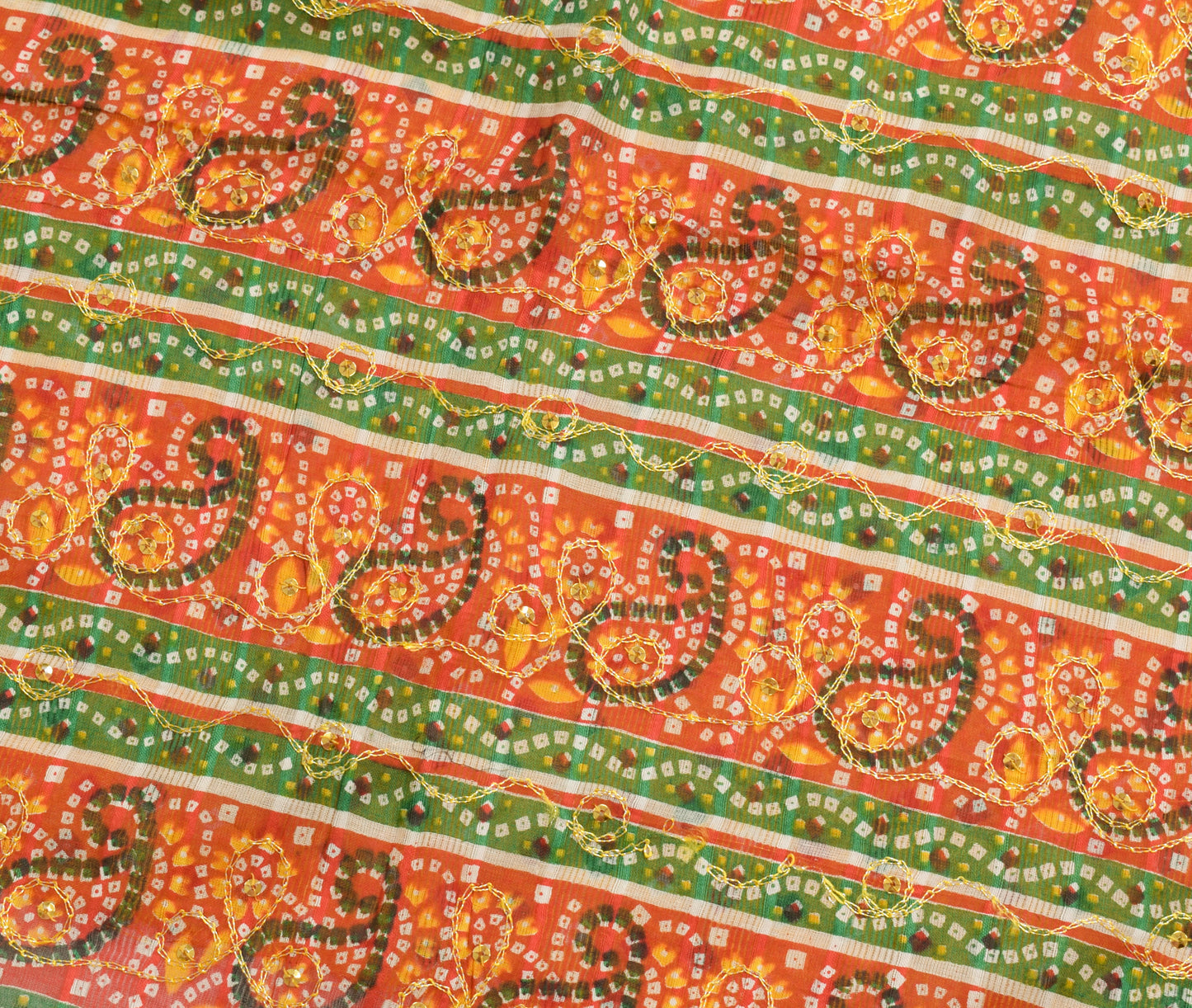 Sushila Vintage Yellow Saree 100% Pure Cotton Bandhani Printed Sari Craft Fabric