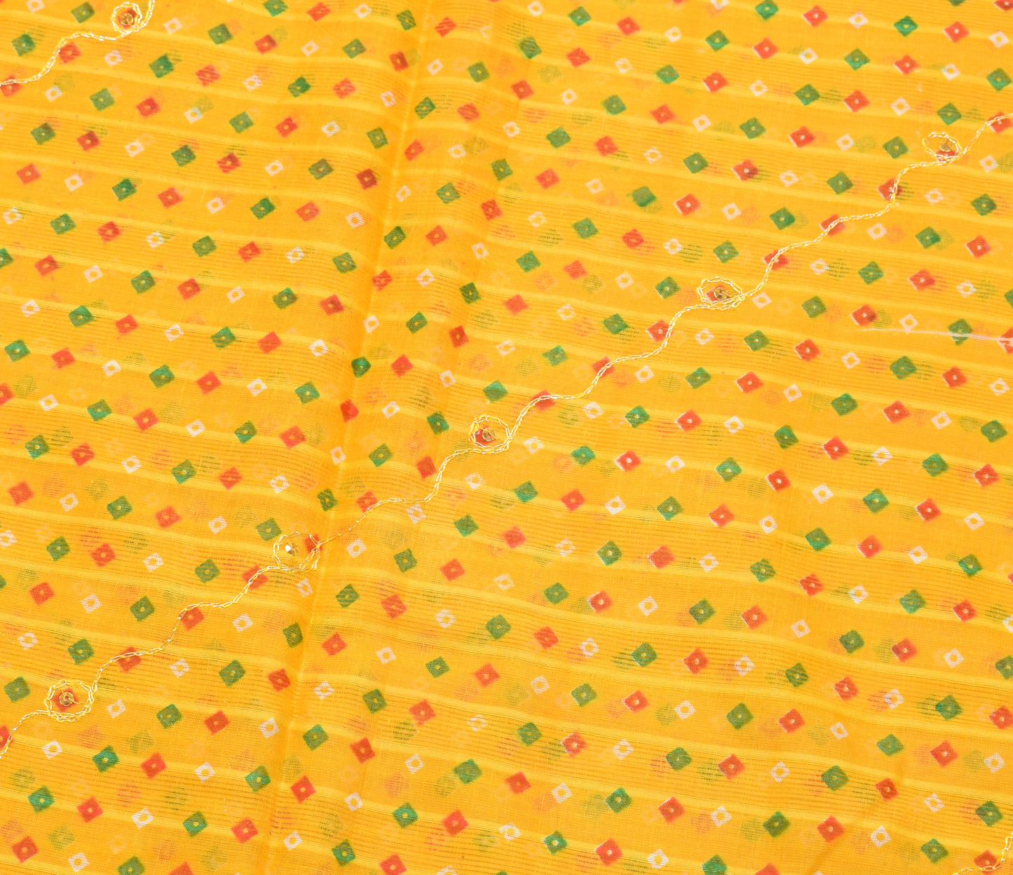 Sushila Vintage Yellow Saree 100% Pure Cotton Bandhani Printed Sari Craft Fabric