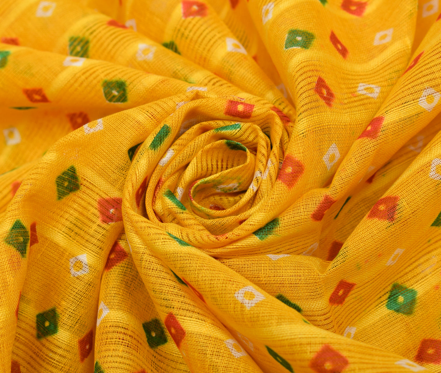 Sushila Vintage Yellow Saree 100% Pure Cotton Bandhani Printed Sari Craft Fabric
