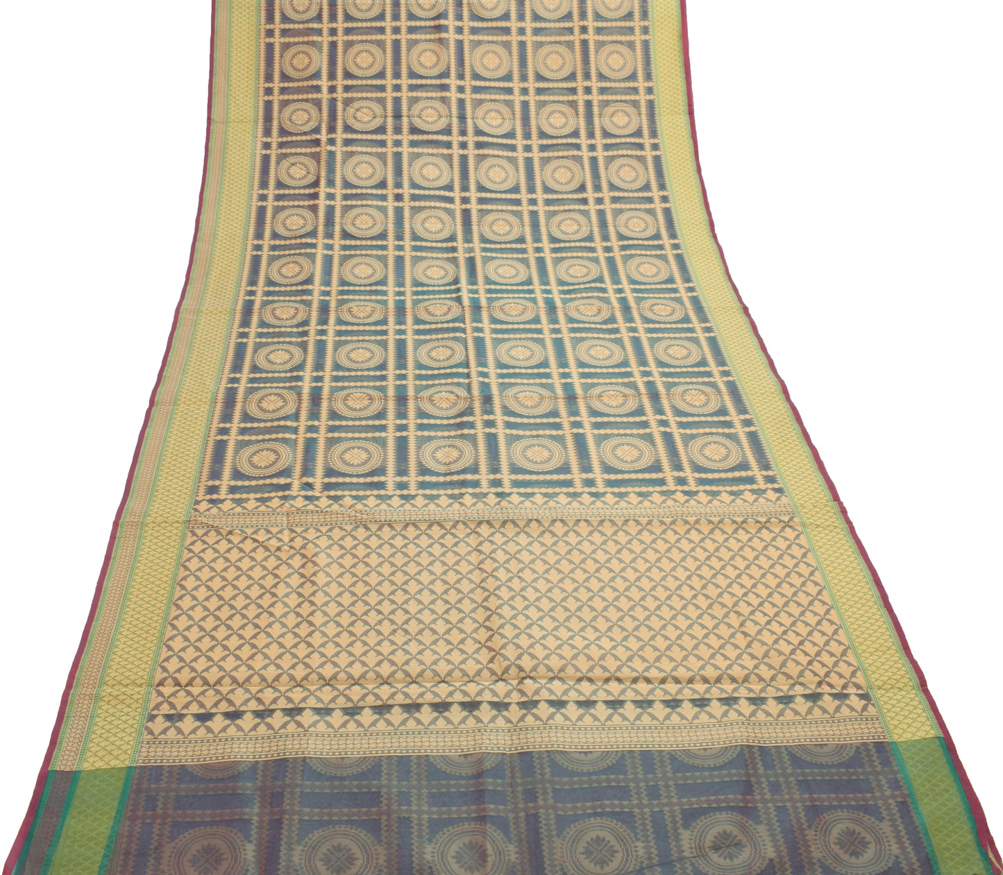 Sushila Vintage Dual Tone Blend Silk Saree Woven Mandala Sari Craft Fabric
