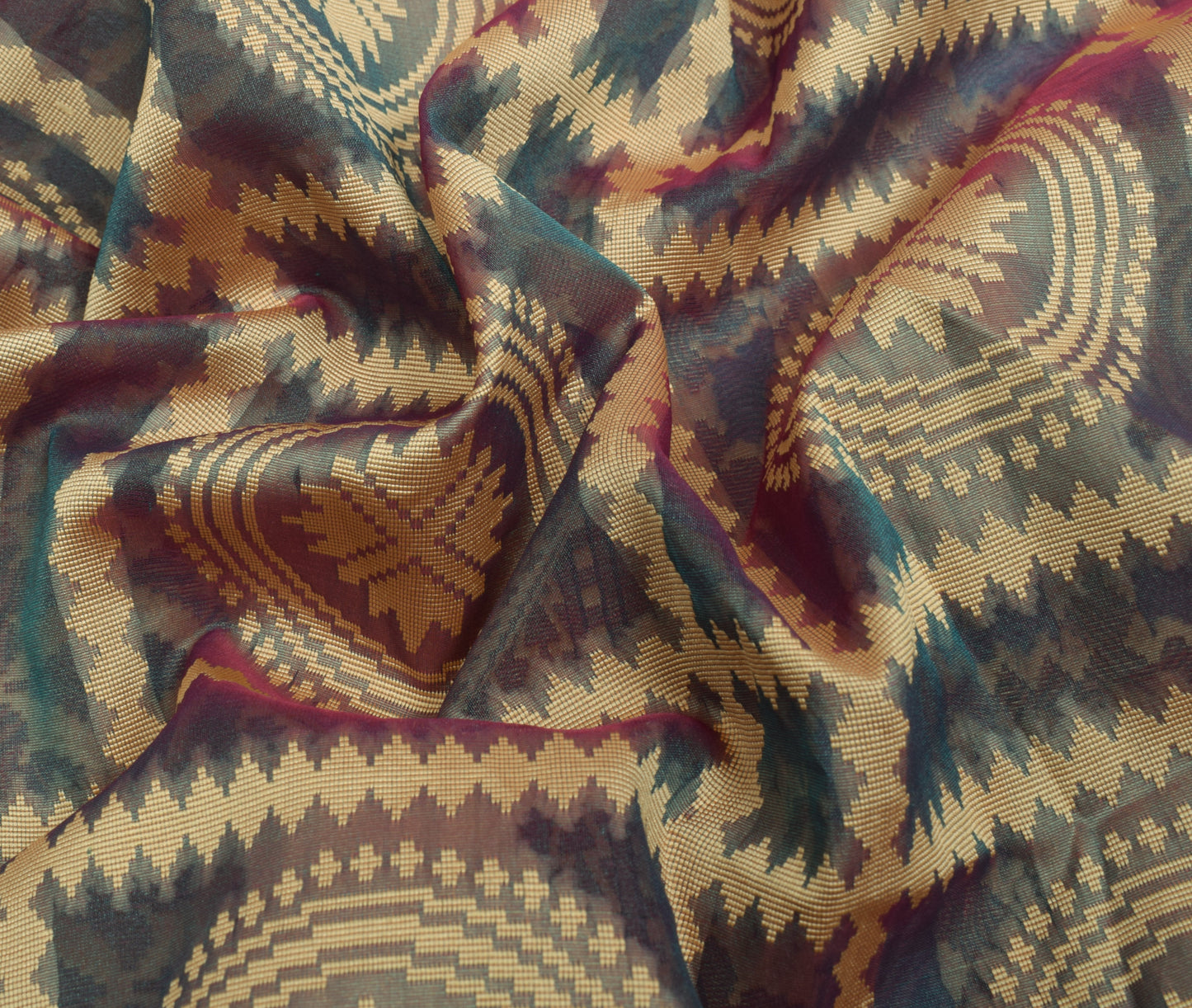 Sushila Vintage Dual Tone Blend Silk Saree Woven Mandala Sari Craft Fabric