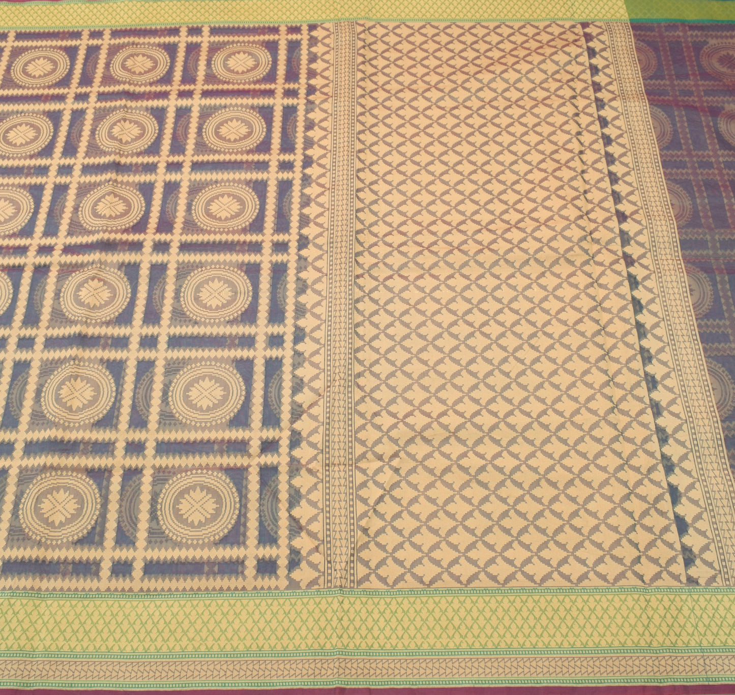 Sushila Vintage Dual Tone Blend Silk Saree Woven Mandala Sari Craft Fabric