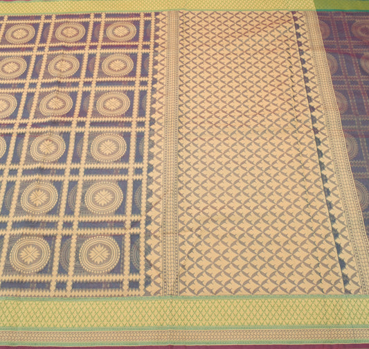 Sushila Vintage Dual Tone Blend Silk Saree Woven Mandala Sari Craft Fabric