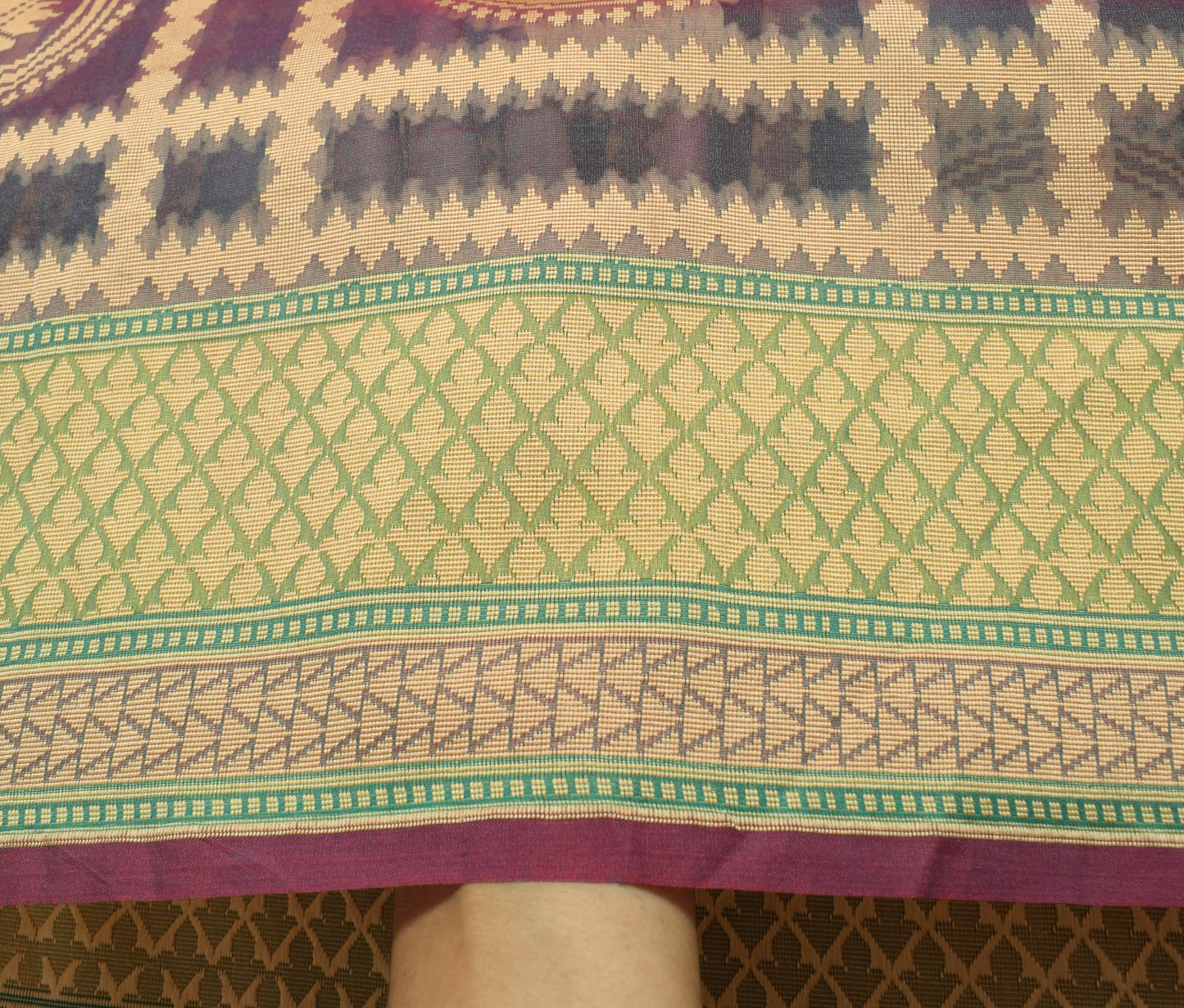 Sushila Vintage Dual Tone Blend Silk Saree Woven Mandala Sari Craft Fabric