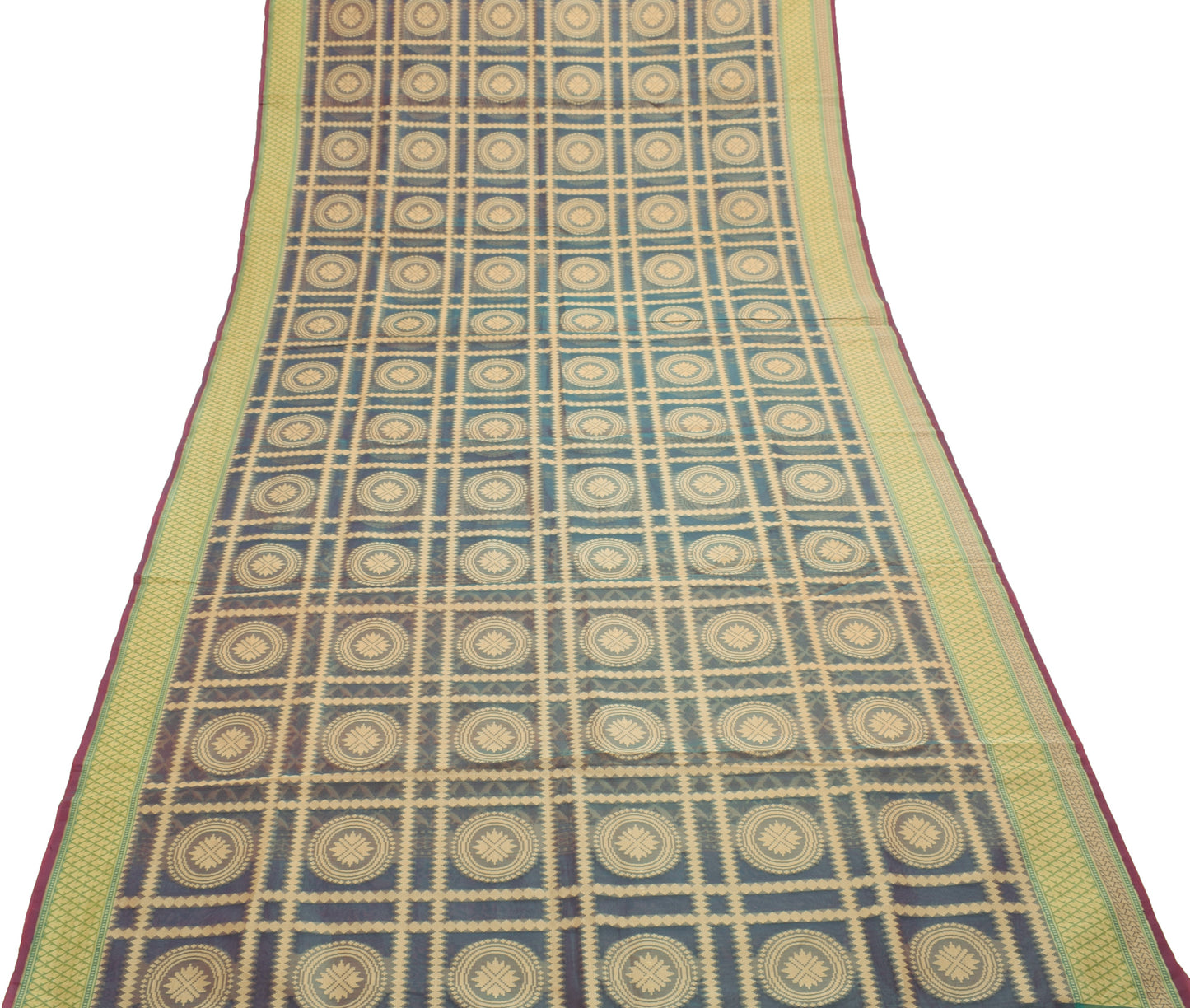Sushila Vintage Dual Tone Blend Silk Saree Woven Mandala Sari Craft Fabric