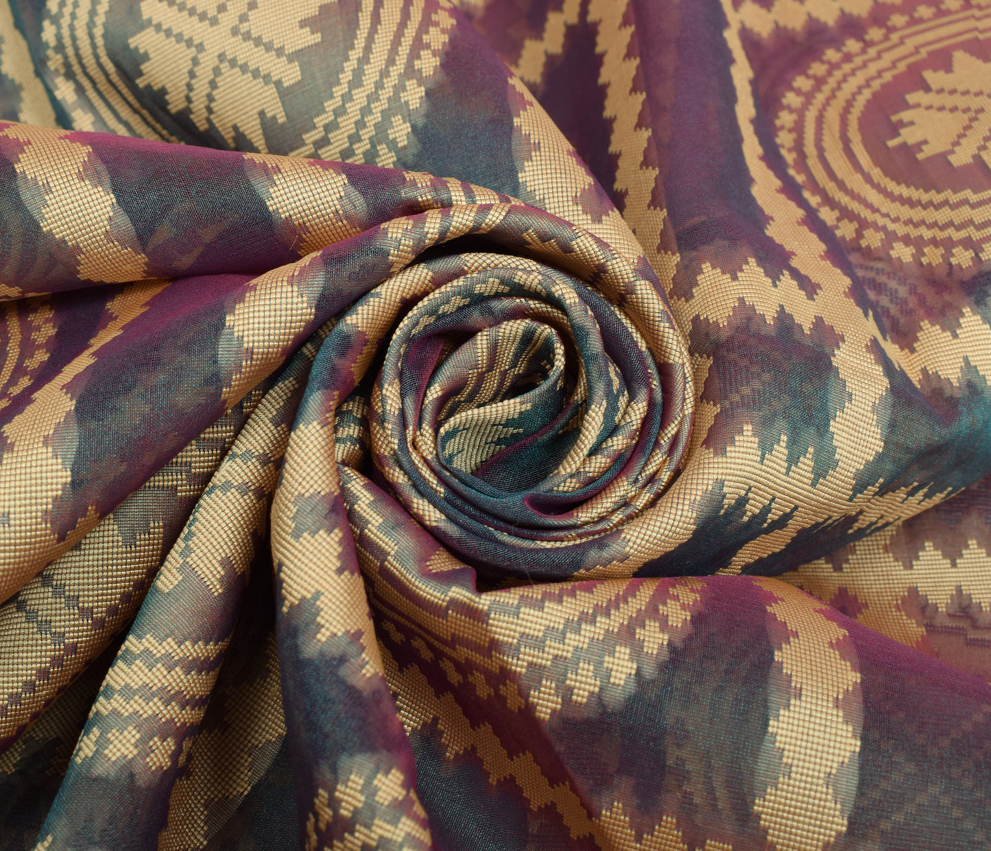 Sushila Vintage Dual Tone Blend Silk Saree Woven Mandala Sari Craft Fabric