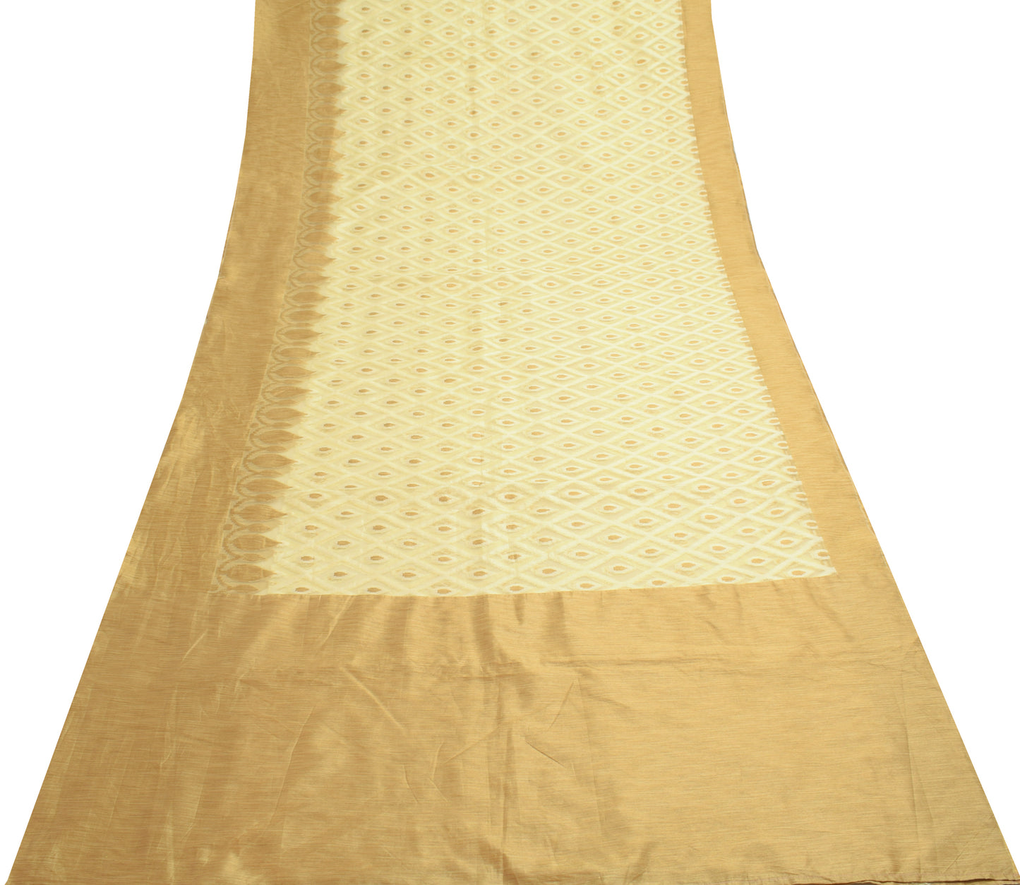 Sushila Vintage Light Indian Brown Saree Art Silk Checks Woven Sari Craft Fabric