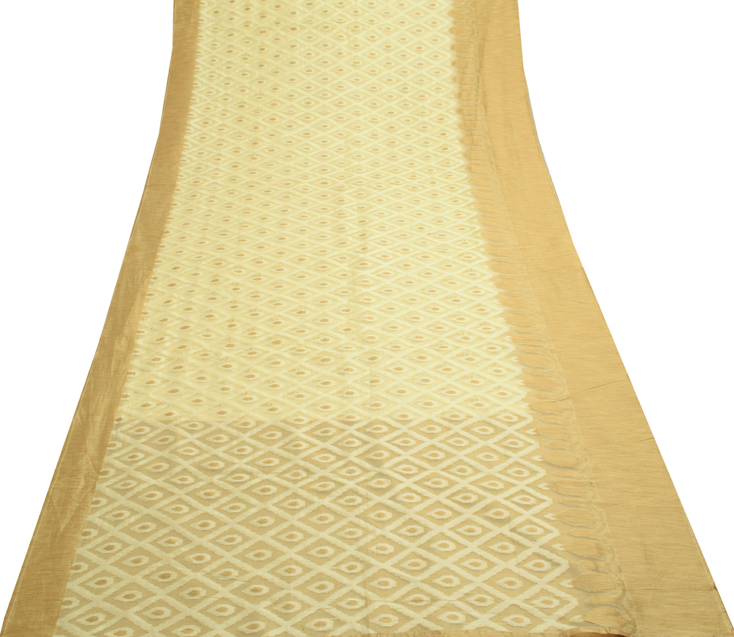 Sushila Vintage Light Indian Brown Saree Art Silk Checks Woven Sari Craft Fabric