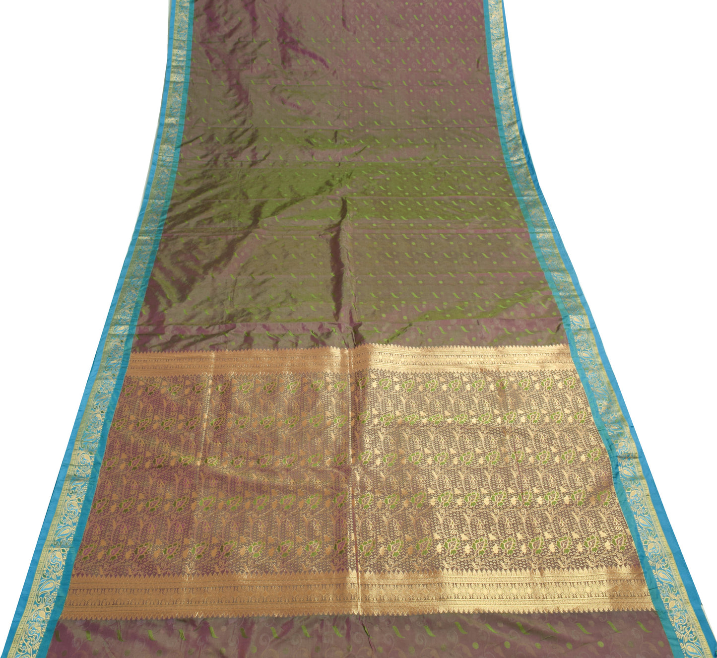 Sushila Vintage Green & Purple Saree Blend Silk Woven Floral Sari Craft Fabric