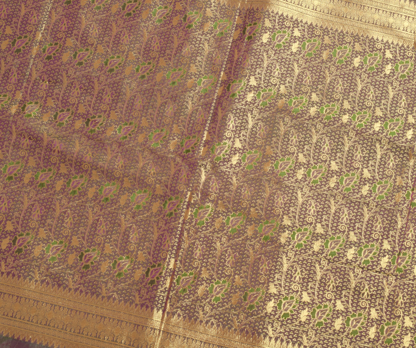Sushila Vintage Green & Purple Saree Blend Silk Woven Floral Sari Craft Fabric