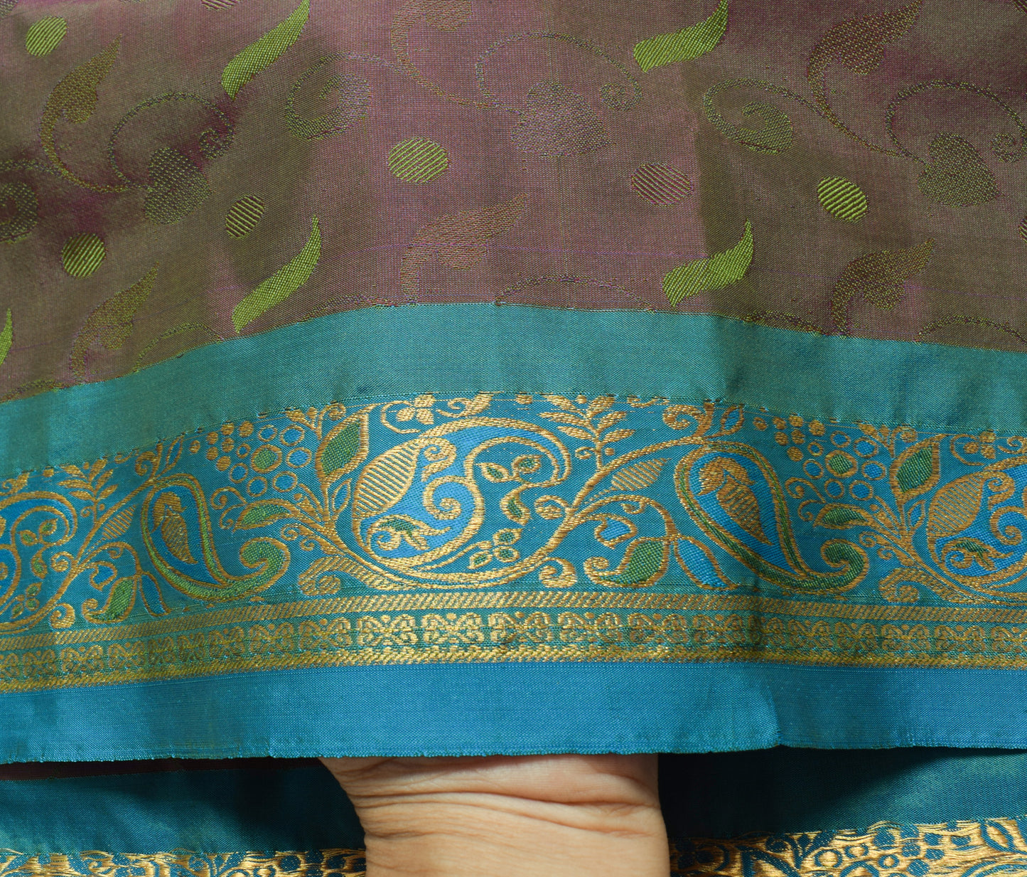 Sushila Vintage Green & Purple Saree Blend Silk Woven Floral Sari Craft Fabric