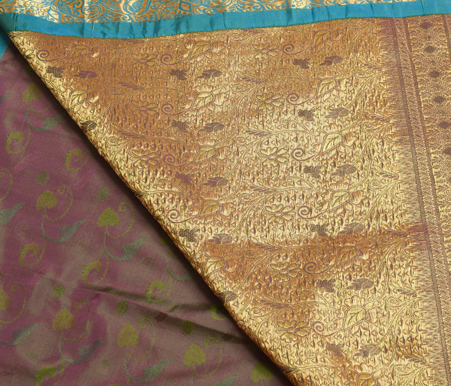 Sushila Vintage Green & Purple Saree Blend Silk Woven Floral Sari Craft Fabric