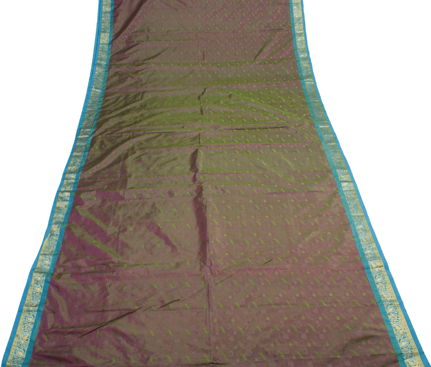 Sushila Vintage Green & Purple Saree Blend Silk Woven Floral Sari Craft Fabric