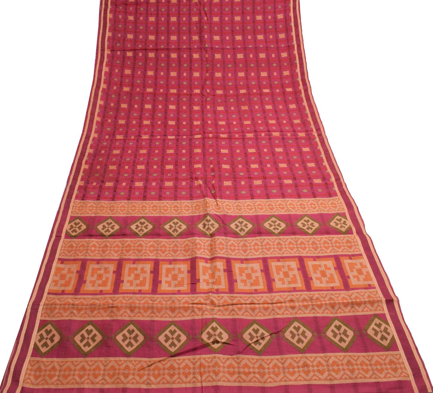 Sushila Vintage Dark Pink Indian Saree 100% Pure Silk Woven Sari Craft Fabric
