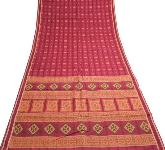 Sushila Vintage Dark Pink Indian Saree 100% Pure Silk Woven Sari Craft Fabric