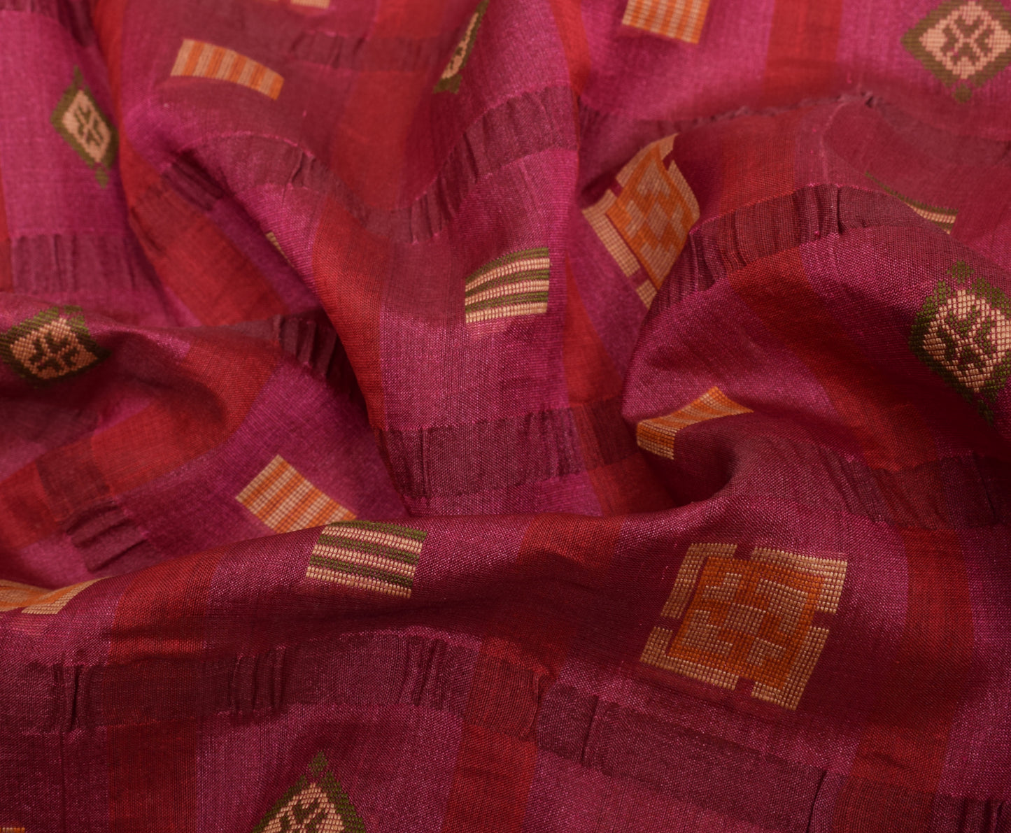 Sushila Vintage Dark Pink Indian Saree 100% Pure Silk Woven Sari Craft Fabric