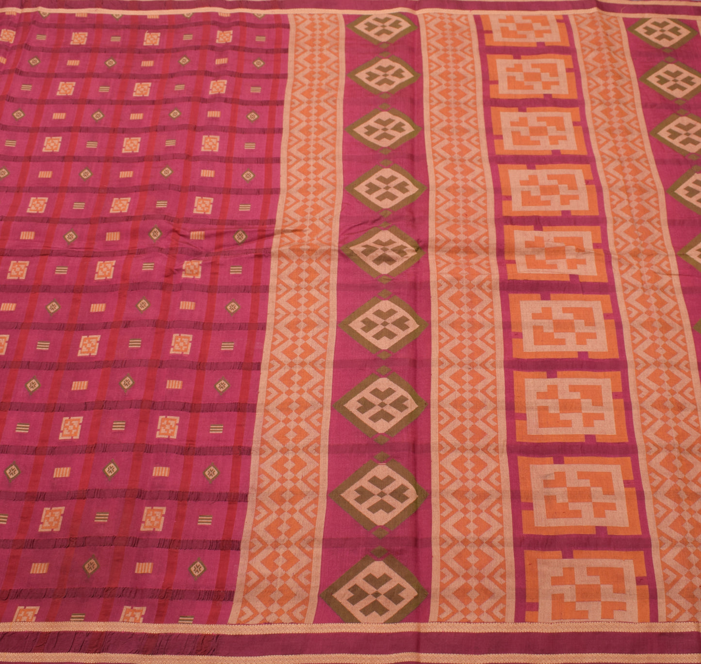 Sushila Vintage Dark Pink Indian Saree 100% Pure Silk Woven Sari Craft Fabric