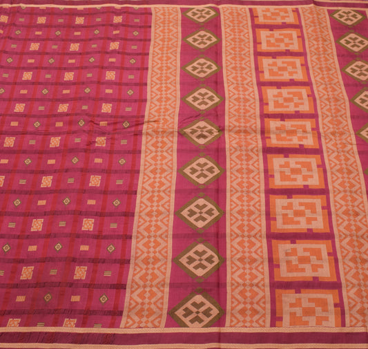 Sushila Vintage Dark Pink Indian Saree 100% Pure Silk Woven Sari Craft Fabric