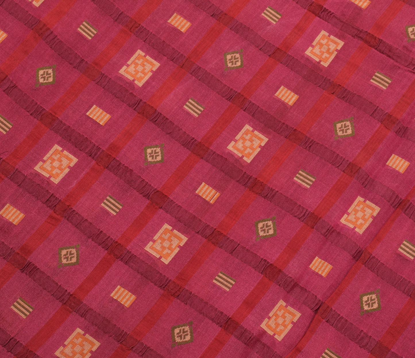 Sushila Vintage Dark Pink Indian Saree 100% Pure Silk Woven Sari Craft Fabric