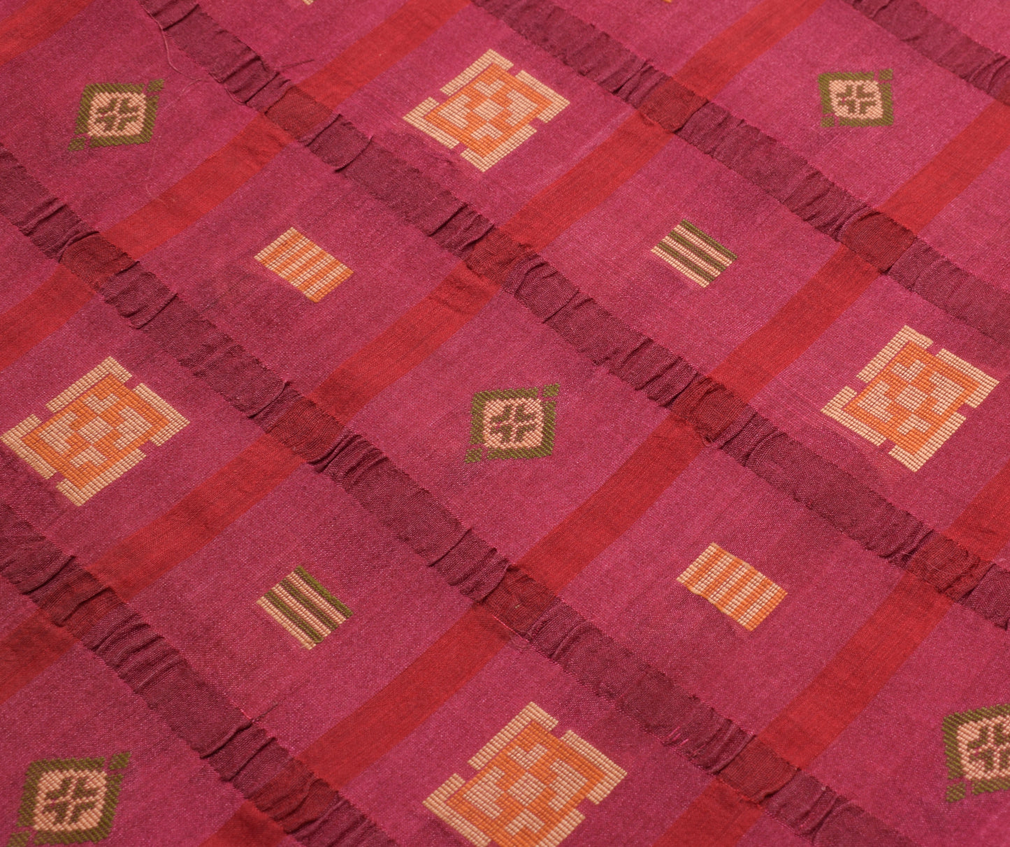 Sushila Vintage Dark Pink Indian Saree 100% Pure Silk Woven Sari Craft Fabric