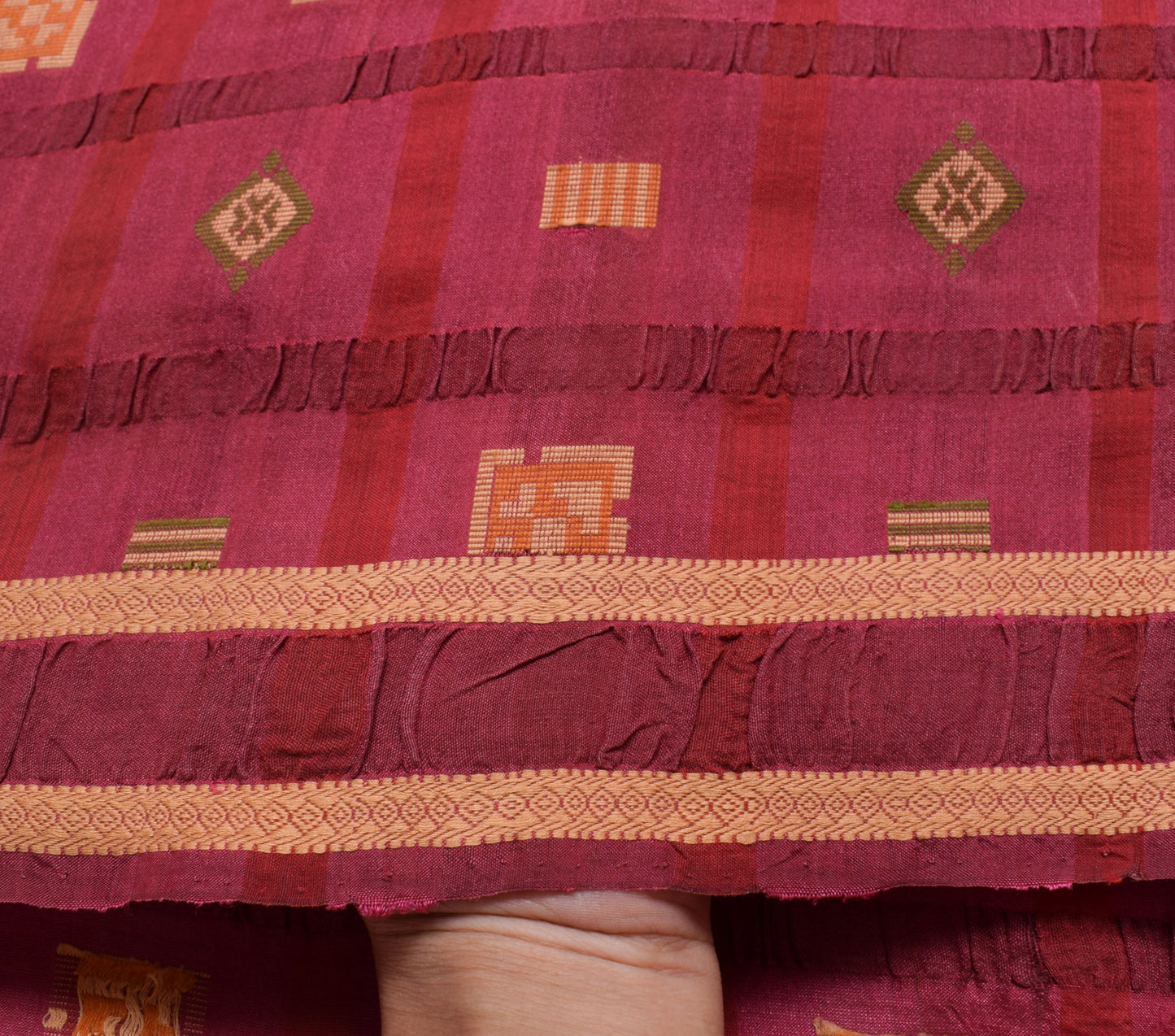 Sushila Vintage Dark Pink Indian Saree 100% Pure Silk Woven Sari Craft Fabric