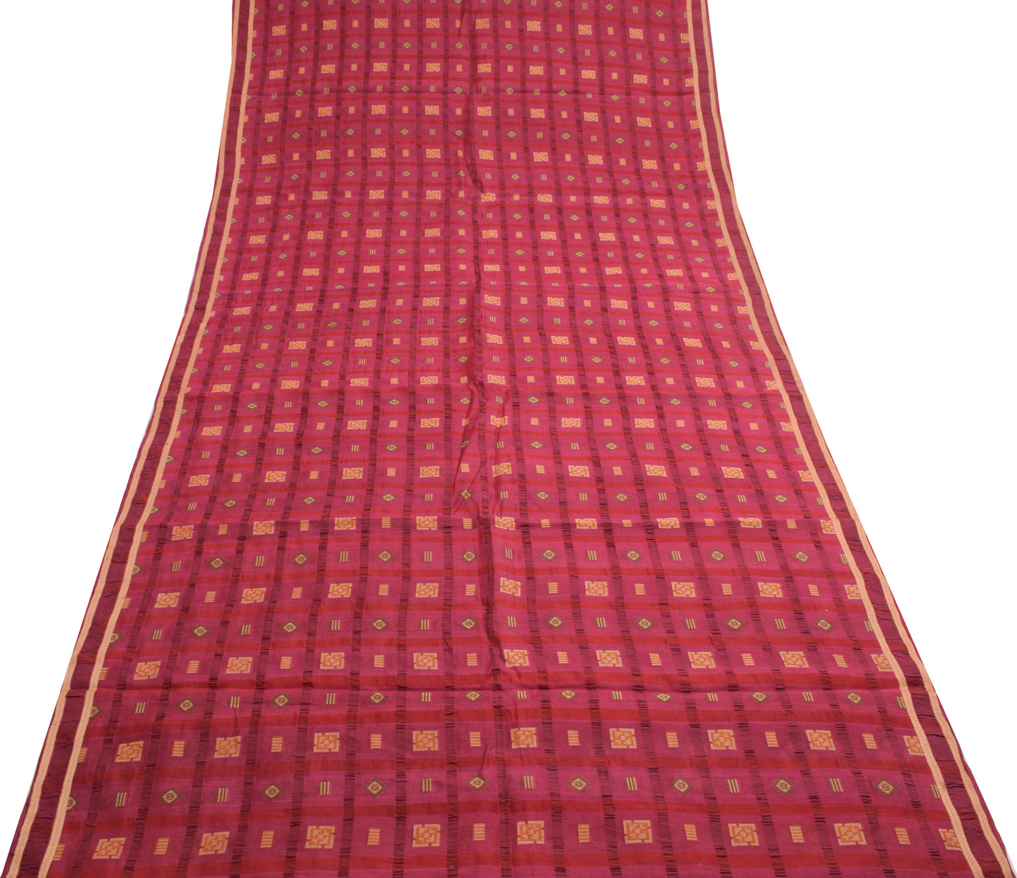 Sushila Vintage Dark Pink Indian Saree 100% Pure Silk Woven Sari Craft Fabric