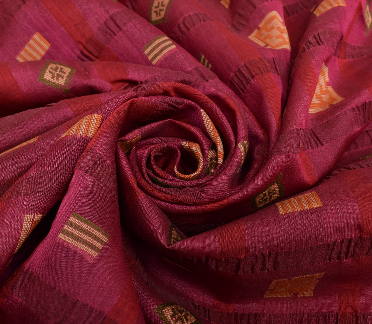 Sushila Vintage Dark Pink Indian Saree 100% Pure Silk Woven Sari Craft Fabric