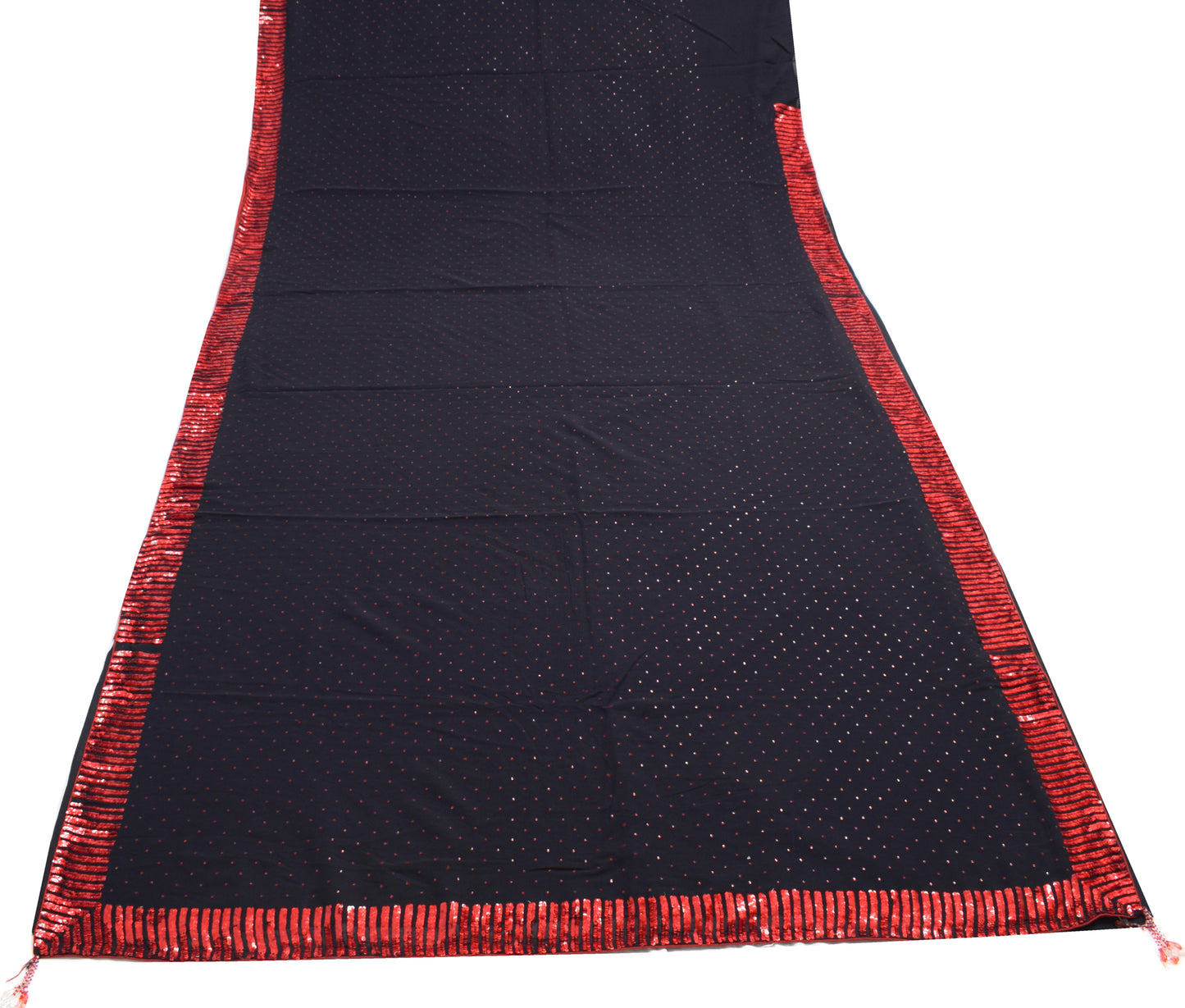 Sushila Vintage Black Bollywood Saree 100% Pure Georgette Silk Sequins Work Sari Fabric