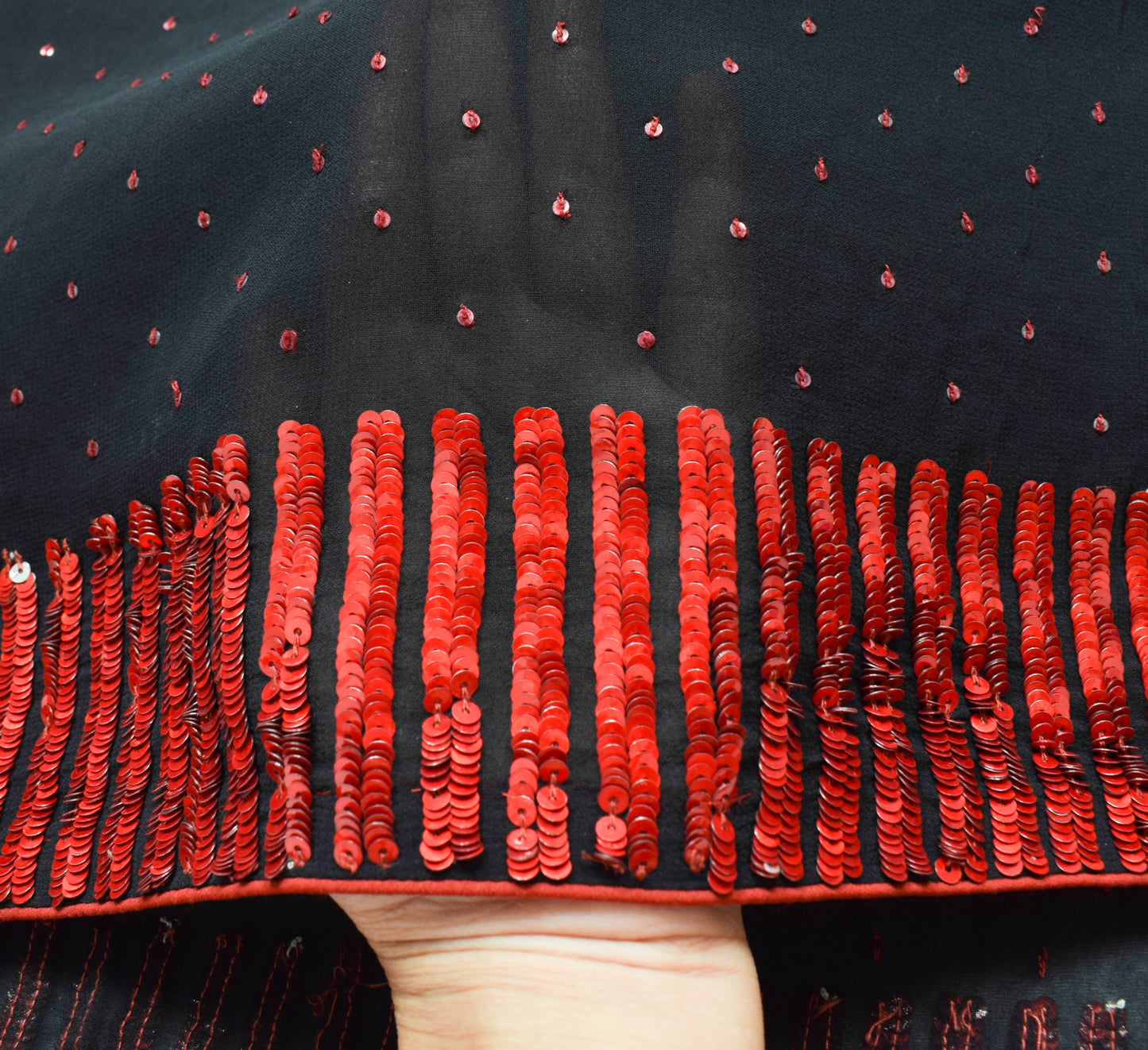 Sushila Vintage Black Bollywood Saree 100% Pure Georgette Silk Sequins Work Sari Fabric