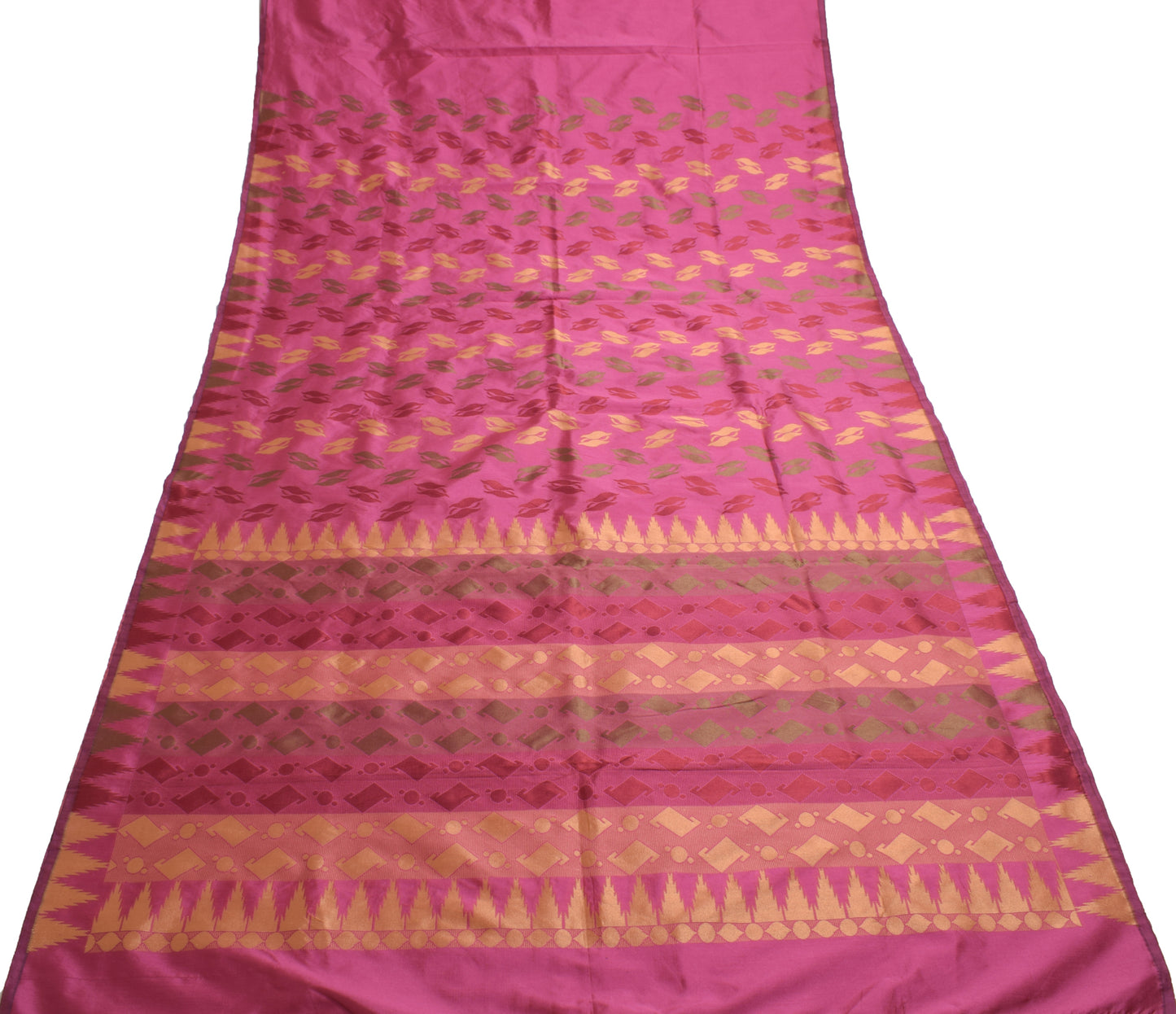 Sushila Vintage Indian Pink Saree Blend Silk All Over Woven Sari Craft  Fabric