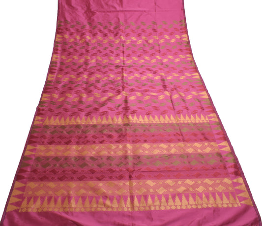 Sushila Vintage Indian Pink Saree Blend Silk All Over Woven Sari Craft  Fabric