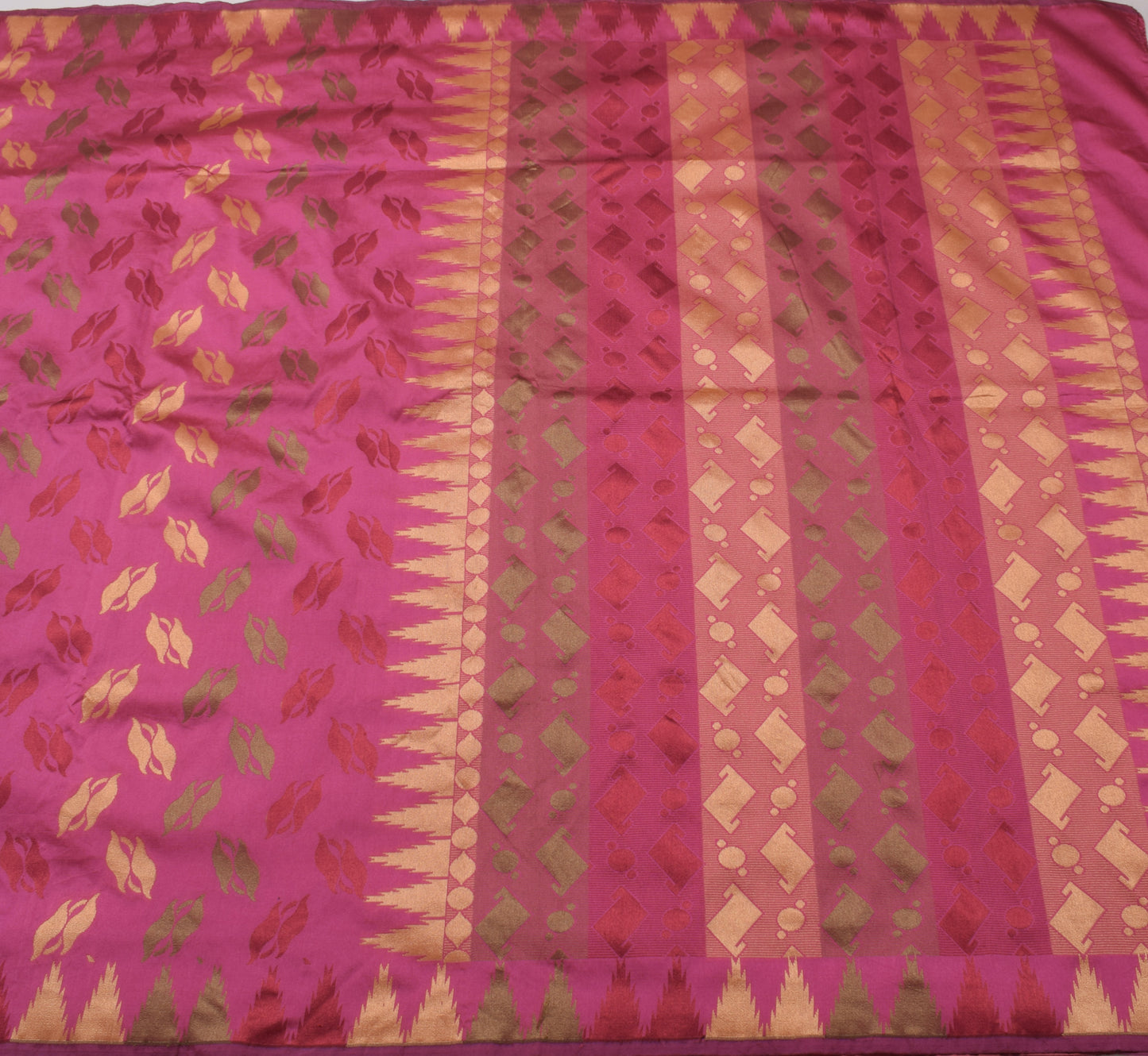 Sushila Vintage Indian Pink Saree Blend Silk All Over Woven Sari Craft  Fabric
