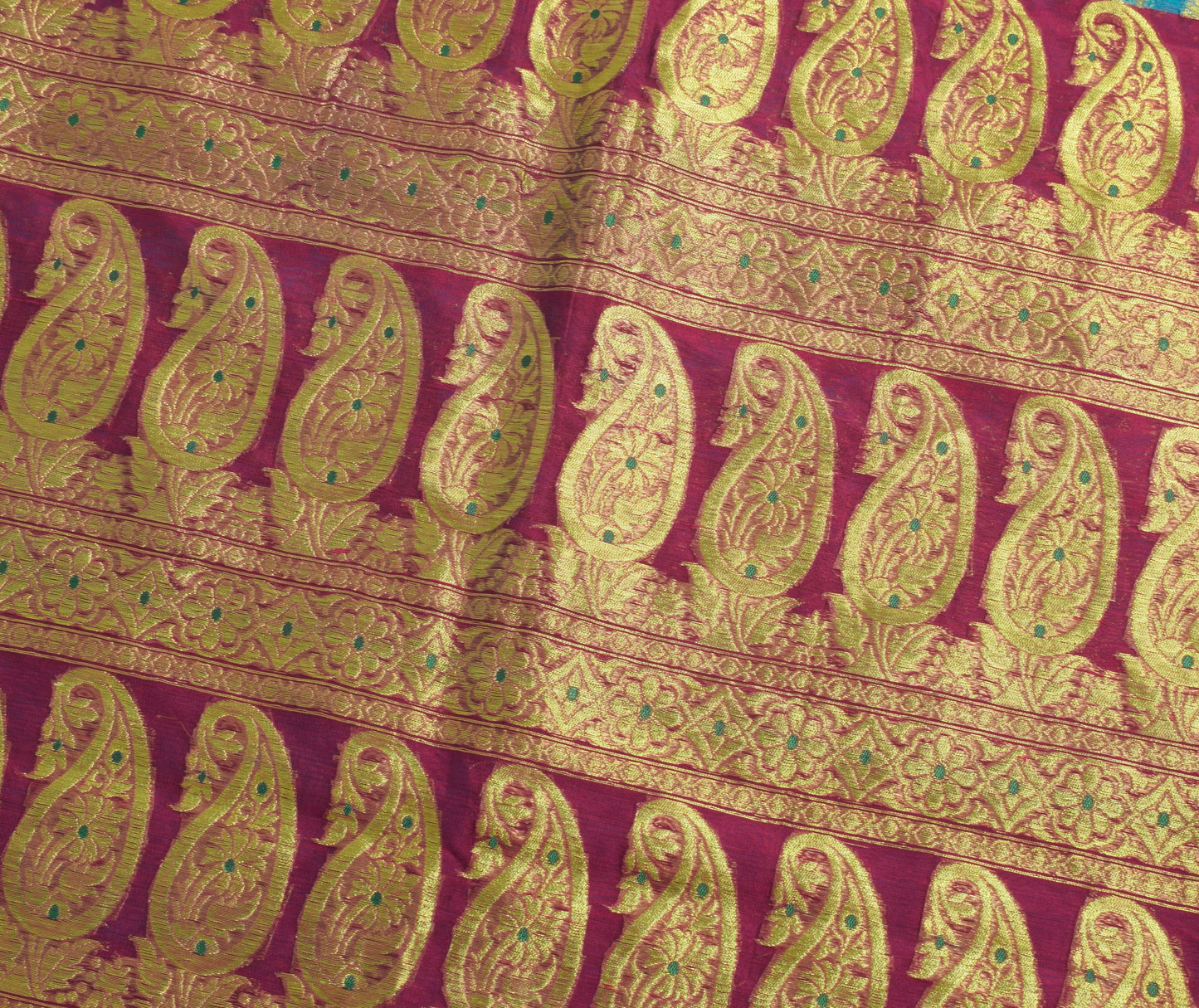Sushila Vintage Turquoise Blue Saree Art Silk Banarasi Brocade Floral Sari