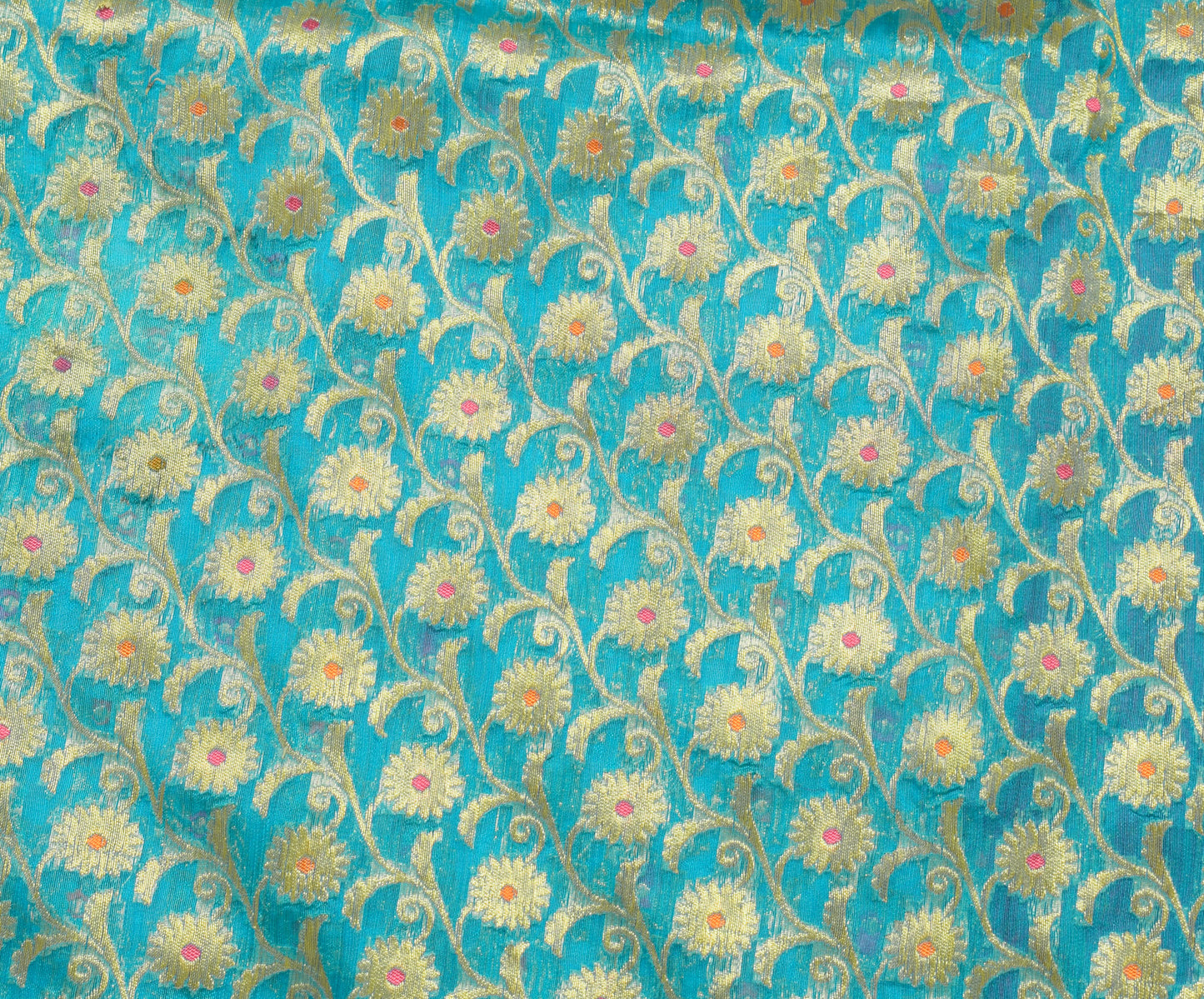 Sushila Vintage Turquoise Blue Saree Art Silk Banarasi Brocade Floral Sari