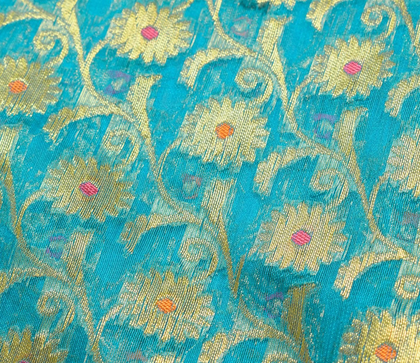 Sushila Vintage Turquoise Blue Saree Art Silk Banarasi Brocade Floral Sari