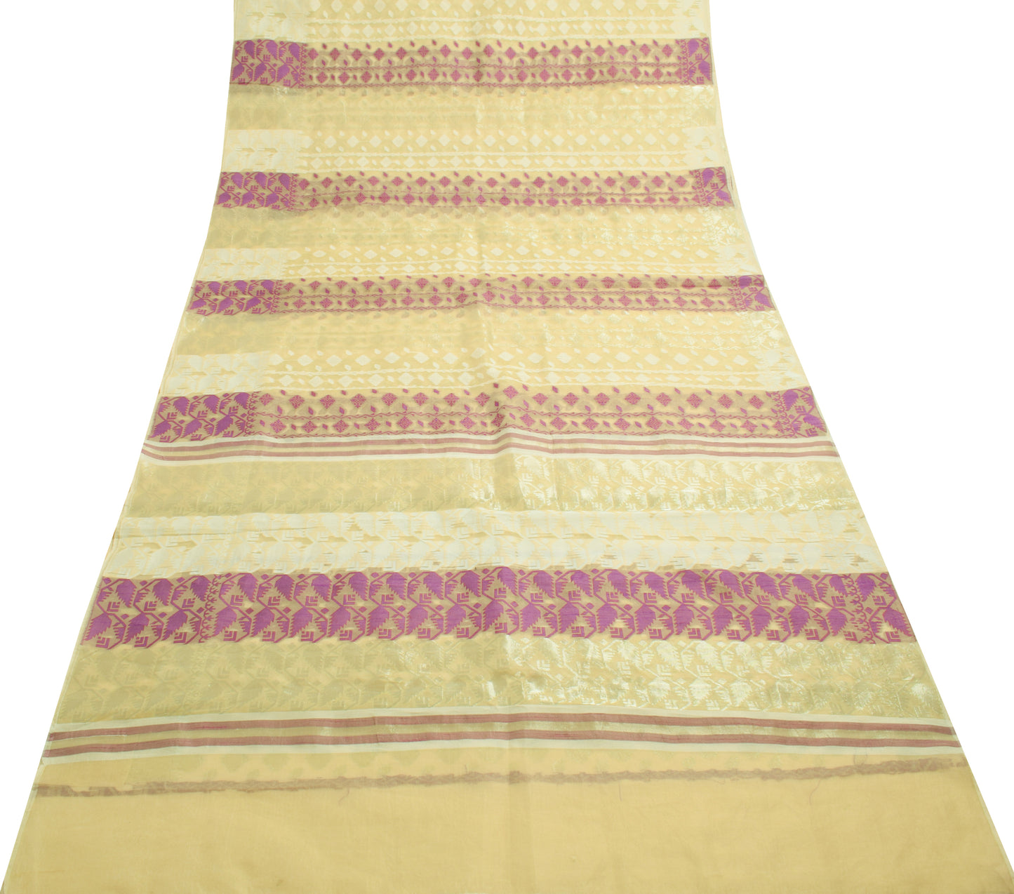 Sushila Vintage Cream Saree Blend Silk All Over Woven Floral Sari Craft Fabric