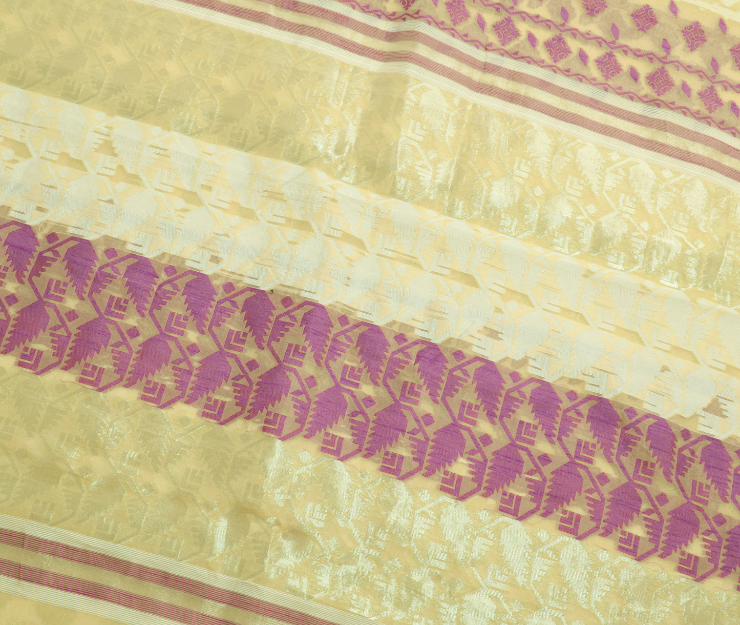 Sushila Vintage Cream Saree Blend Silk All Over Woven Floral Sari Craft Fabric