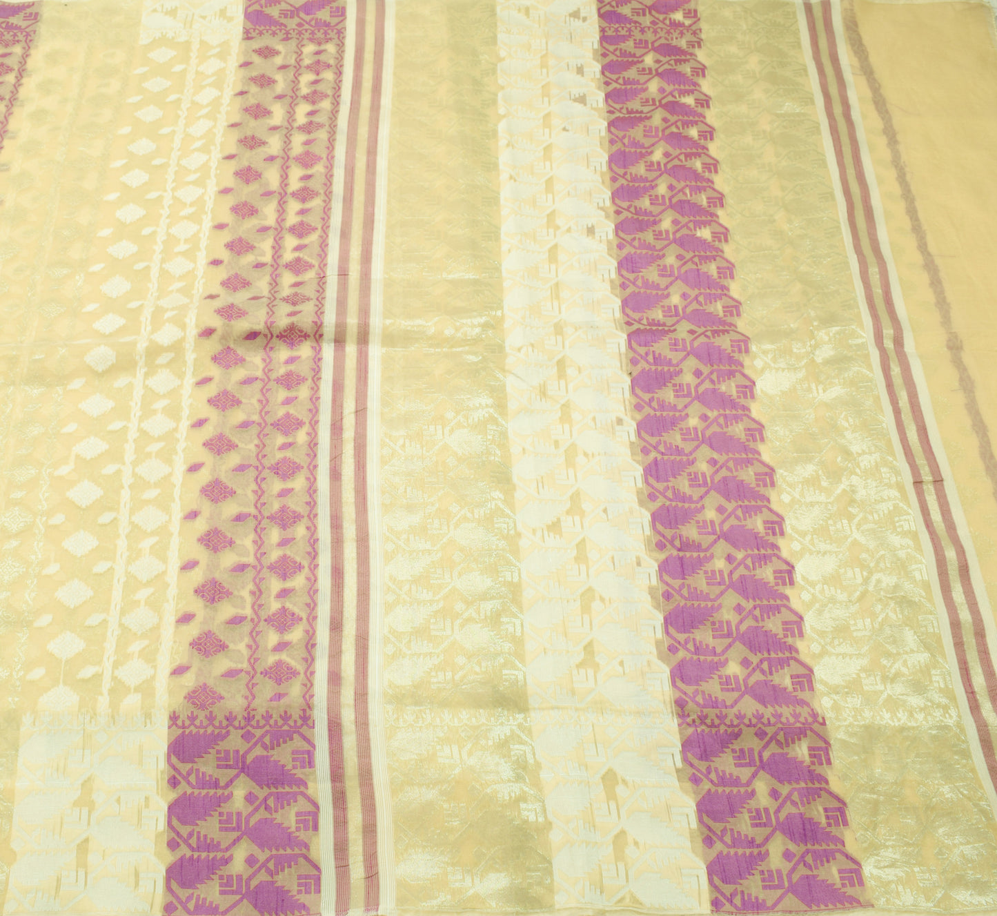 Sushila Vintage Cream Saree Blend Silk All Over Woven Floral Sari Craft Fabric